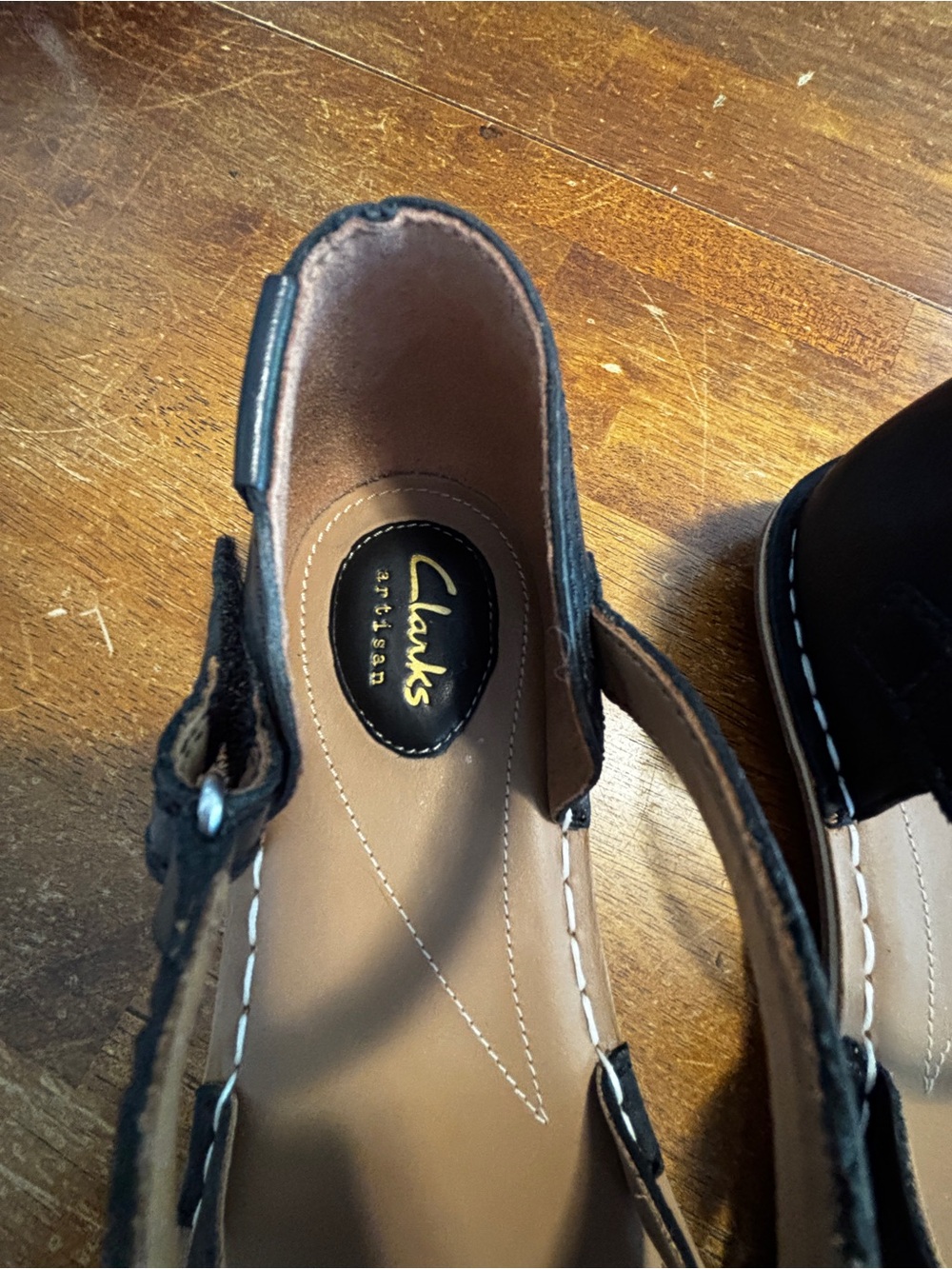 Clarks Black Leather Crisscross Ankle-Strap Sandals - Picture 3 of 5